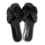 Wild Diva Lounge Black Faux Fur Rhinestone Slides Photo 16