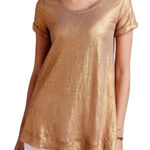 Bordeaux  Anthropologie Metallic Copper 100% Linen Short Sleeve Blouse Shirt Photo 0
