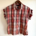 Harley Davidson Women’s Shirt Orange Brown Plaid Bleach Effect Size Medium Photo 0
