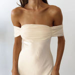 Princess Polly Adoration cream off the shoulder satin mini dress Photo 0