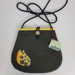 Button and Beads Womens Crossbody Bag One Size Black Yellow Handmade NEW Photo 3