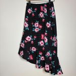 Bobeau Black Floral Polka Dot Ruffle Hem Midi Skirt Small Photo 1