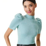 Alice + Olivia  Womens Issa Puff Sleeve Turtleneck Small Blue Knit Wool Blue Photo 0