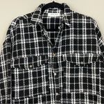 NATIVE DAUGHTERS Black Plaid Oversized Frayed Shirt Jacket Shacket Size Small Photo 5
