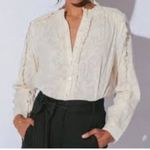 Cleobella  Freya Button Down Embroidered Blouse Cream Small Womens Photo 2