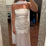 Bridal White Satin Strapless Dress with Shear Chiffon Underlay and Scarf with Pearl Beading Size 4 Photo 0