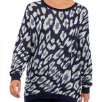 Wonderly  NEW Leopard Printed Knit Sweater Pulllover Size M Blue Animal Print Photo 0