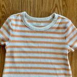 Old Navy Slim Orange Pink Striped Ribbed T-Shirt Womens Small Photo 2