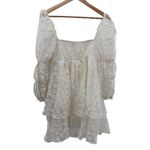 Storia  Puff Sleeve Daisy Mini Dress White‎ Yellow Sheer Tiered Medium Fairy 3D Photo 6