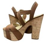 Michael Kors 8.5 US Suki Leather Platform Sandals in Luggage Brown Summer Shoes Photo 6