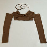 White Fox Boutique White Fox Brown Off Shoulder Corset Crop Top Size M Long Sleeve Bustier Photo 0