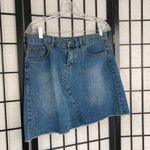Anthropologie Anthro Per Se Distressed Mini Aline Raw Hem Denim Jean Skirt Blue 6 Medium Photo 2