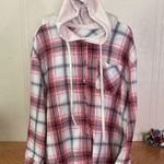 SheIn Red and White Plaid Hoodie Shirt Photo 0