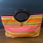 Striped Multicolor Clutch with Brown Handle Pink Photo 1