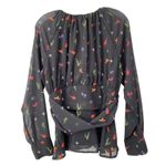 Eshakti Mariachi Print Twisted Sash Waist Peplum Blouse Size Large 14 Boho Chic Photo 6