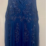 Maya Deluxe Plus Size Blue Beaded Embellished Sleeveless Tulle Dress Blue Photo 0