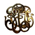 Vintage Gold Tone Monogram Brooch With Swirly Letters Photo 4