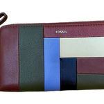 Fossil New Patchwork Zip Around Wallet Clutch Leather RFID Blocker Slots Purse Photo 0