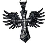 Gothic Angel Winged Cross Pendant Necklace With Chain Masculine Crucifix u Silver Photo 1