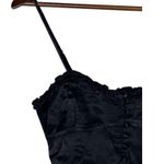 ZARA  Ruffled Satin Crop Top Adjustable Straps Front Buttons Smocked Back M Black Photo 2