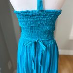 Vintage 70’s Handmade Turquoise Embroidered Halter Handkerchief Hem Dress Small Blue Photo 5