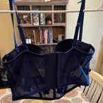 Navy blue corset top with flowers and pearls. Size medium Photo 2