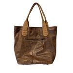 American West TrueLu Brown Leather Tote Bag Purse Denim Lined Shoulder Bag Photo 1