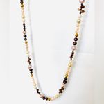 Neutral Beaded Opera Necklace Brown Photo 1