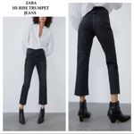 ZARA HIGH RISE TRUMPET FLARE
CROPPED DENIM JEANS — BLACK/GRAY SIZE 6 / 28 — NWT Photo 1
