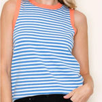 Staccato Blue White Striped Knit Sweater Tank with Orange Trim XL Photo 0