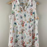J.Jill White Multicolor Floral Paisley Linen Collared Sleeveless Button Up Tank Photo 1