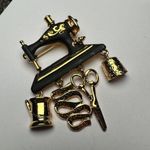 Danecraft Sewing Machine Black Enamel Gold Tone With Dangle Charms Brooch Pin Photo 9