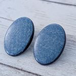 Vintage Clip On Earrings Blue Patterned Oval Photo 2