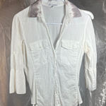 James Perse  White Button-Down Shirt with Gray Collar Photo 0