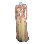 MEIER Women’s Illusion Long Sleeve Embroidery Prom/Formal Dress – Size 8 NWT Red Photo 1