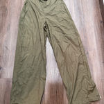 Micas  Olive Green Linen Cotton Wide Leg Cropped Pants Size S Photo 0