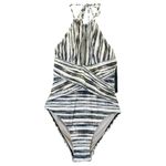 La Blanca NWT High Neck Tummy Control One Piece Swimsuit Burch Gray Ivory Size 6 Photo 2