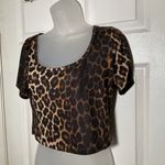 Leopard Cheetah Animal Print Crop Short Sleeve Top Stretch 2XL XL Brown Size 1X Photo 1