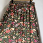 Loft  Green Floral Maxi Midi Skirt Button Front Pull On Large Photo 2