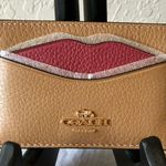 Coach : Tan Slim Credit Card Holder with Pink Lips- Wallet Photo 0