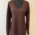 Loft Shimmer V-Neck Sweater in Metallic Bronze/Burgundy Size Large Photo 3