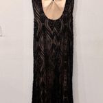 Jovani Lace Embellished Beaded Open Back Maxi Dress Formal Black/Nude Womens 12 Photo 1