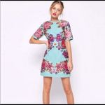ASOS Embroidered Floral Beaded Shift Dress Light Blue US 8 Photo 2