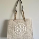 Tory Burch ELLA LOGO CREAM BOUCLE TOTE BAG LEATHER/CHAIN HANDLE NWT $698 RARE Photo 1