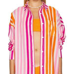 Beach Riot Pink and Orange Striped Button Down Shirt Photo 0