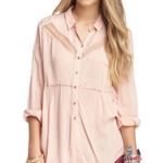 Free People Wild Wind Light Pink Lace Inset Boho Button Down Tunic Size Small Photo 11