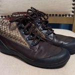 Coach  “Dianne” Brown and Black Monogram Lace-Up Boots, Size 8M Photo 0