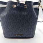 Michael Kors MK Signature Blue Bucket Bag Designer Logo Tote Gold Hardware Photo 0