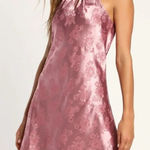 Lulus Got the Key Mauve Satin Floral Jacquard Halter Slip Mini Dress Size M Photo 0