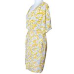 Maggy London Womens Size M Midi Dress Yellow White Floral Batwing Sleeve Pockets Photo 2